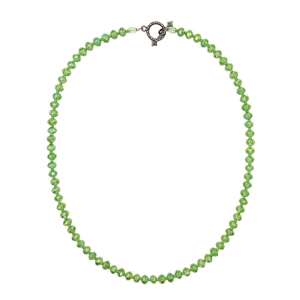 Peridot Green Czech Glass Necklace, Fire-Polished AB Beads - Boho Layering